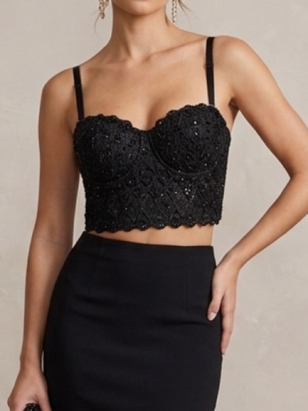 Windsor Black Embellished Lace Corset Bustier Top. Women’s Size Large